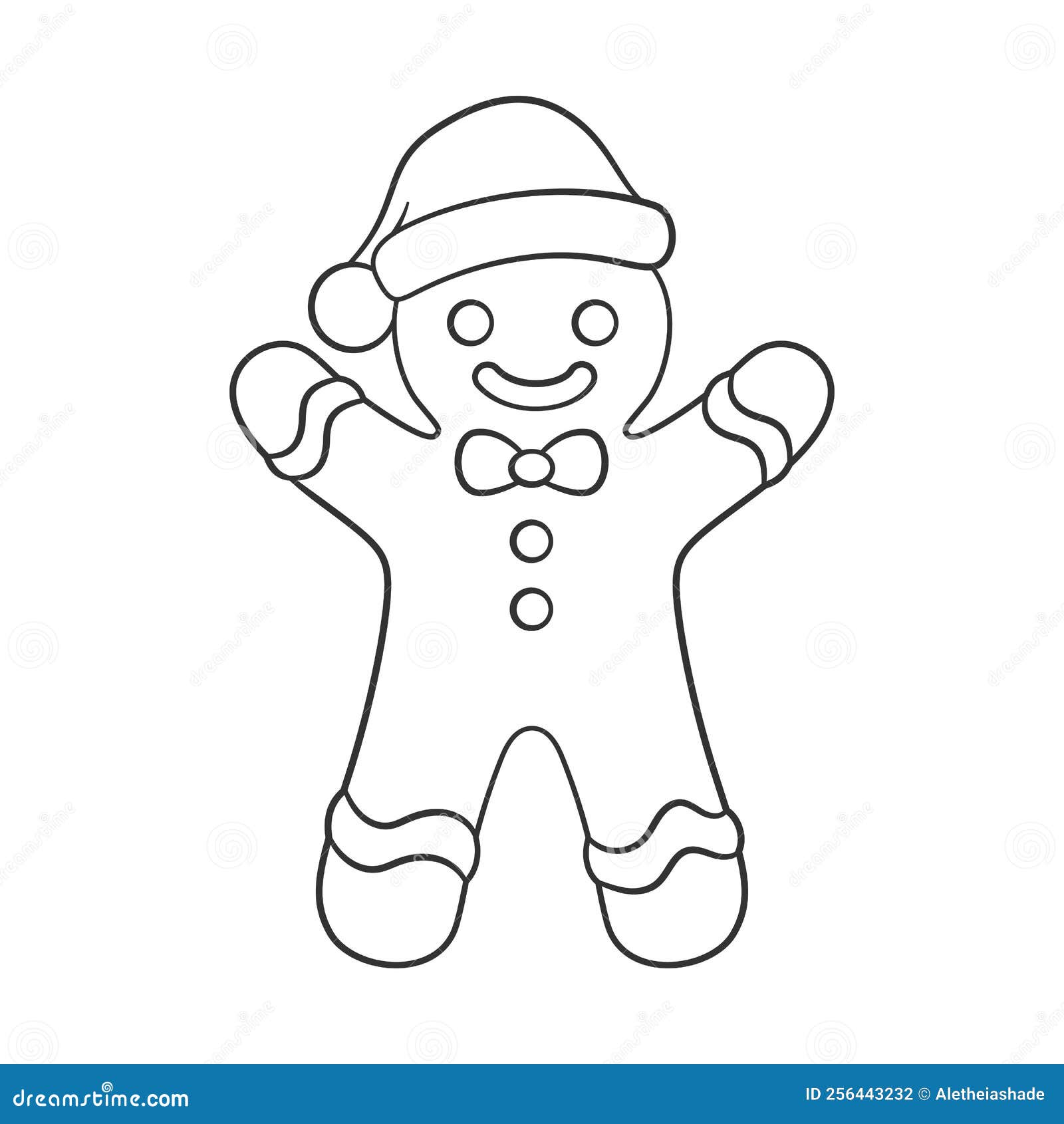 Cute gingerbread man with a bow tie and santa hat winter christmas theme easy coloring book page activity stock vector