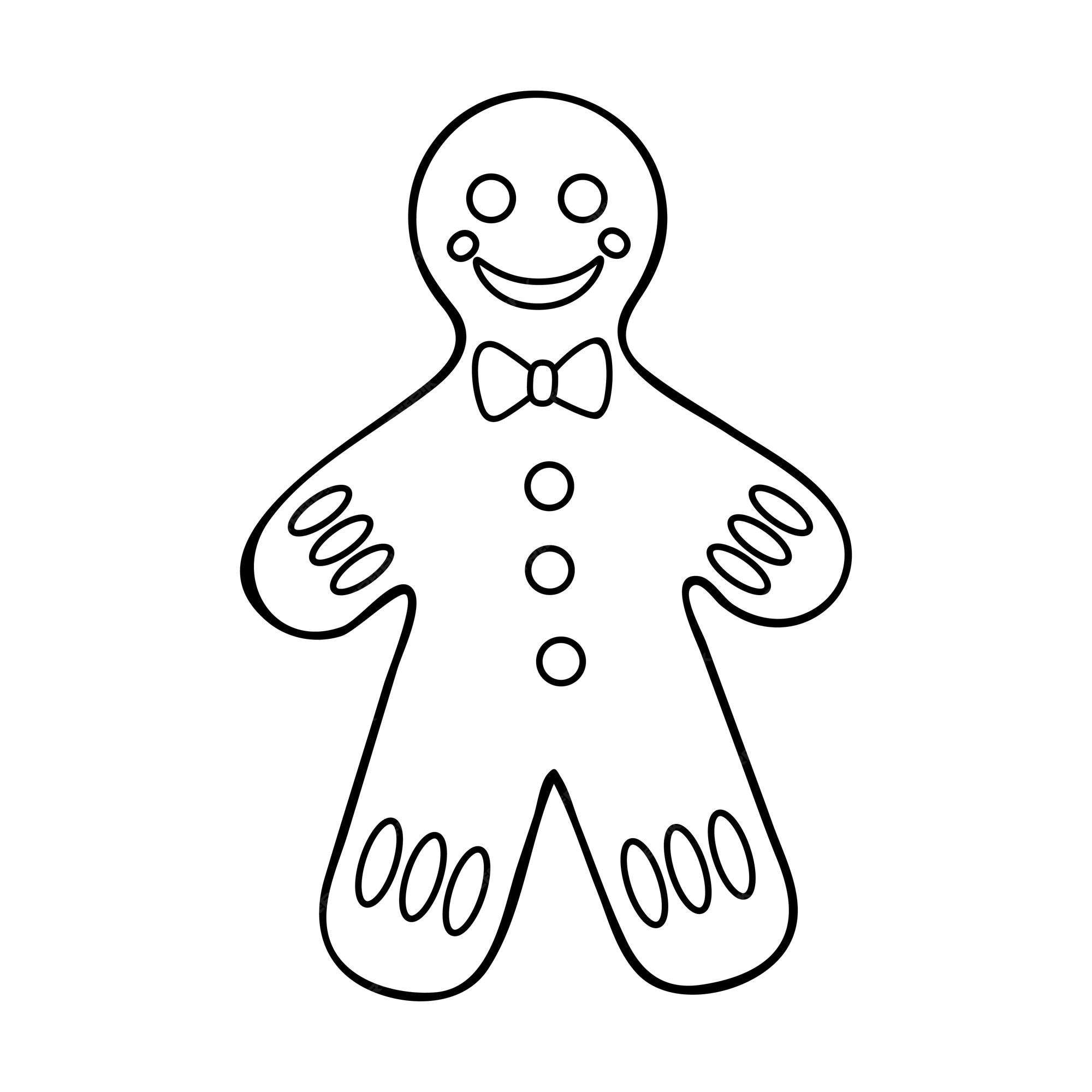 Premium vector coloring book gingerbread men christmas sweet happy new year fun character hand drawn line art illustration coloring page for kids and adults