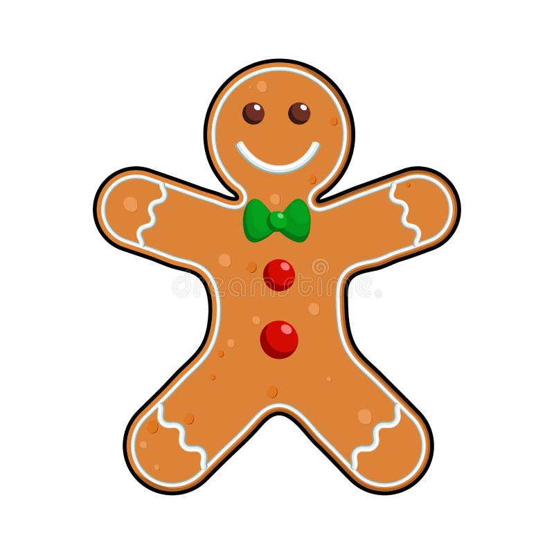 Gingerbread man holiday cookie in shape of man decorated colored icing vector illustration for new years day christmas stock vector