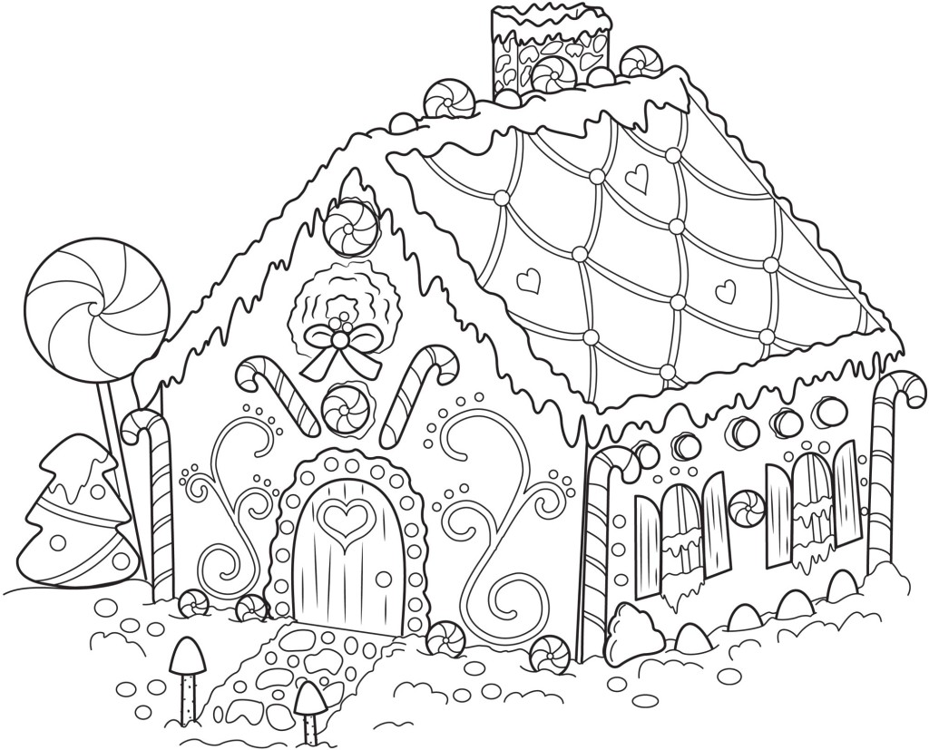 Free printable gingerbread house coloring pages for kids