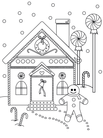 Gingerbread man near the house coloring page free printable coloring pages