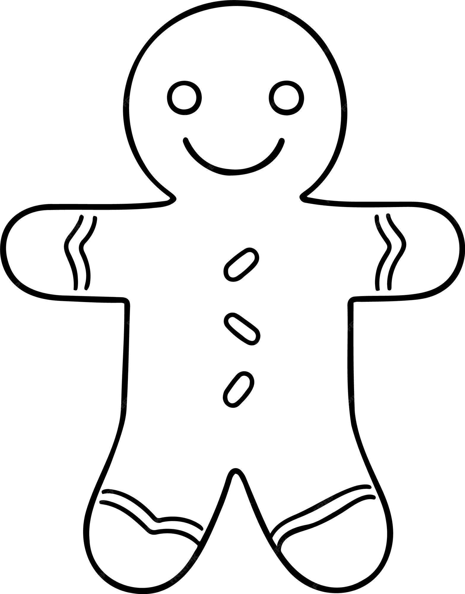 Premium vector gingerbread man vector illustration black and white outline christmas gingerbread coloring book or page for children