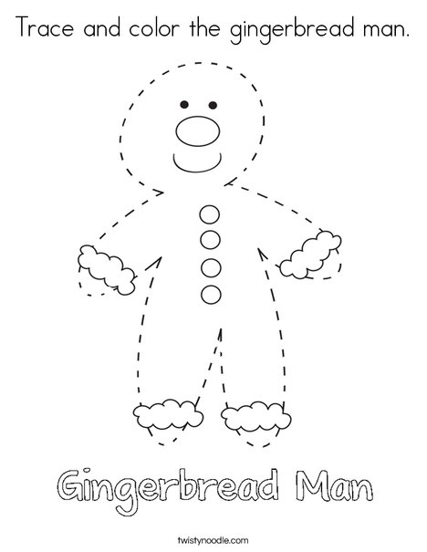 Trace and color the gingerbread man coloring page