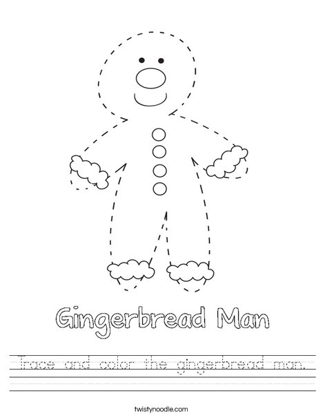 Trace and color the gingerbread man worksheet