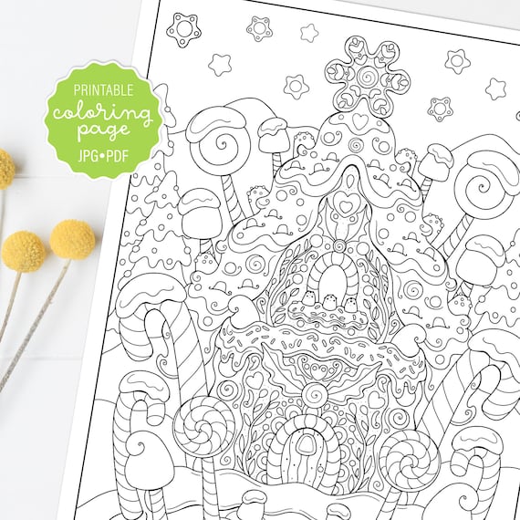 Christmas gingerbread house coloring page whimsical gingerbread coloring sheet adult holiday coloring printable or digital