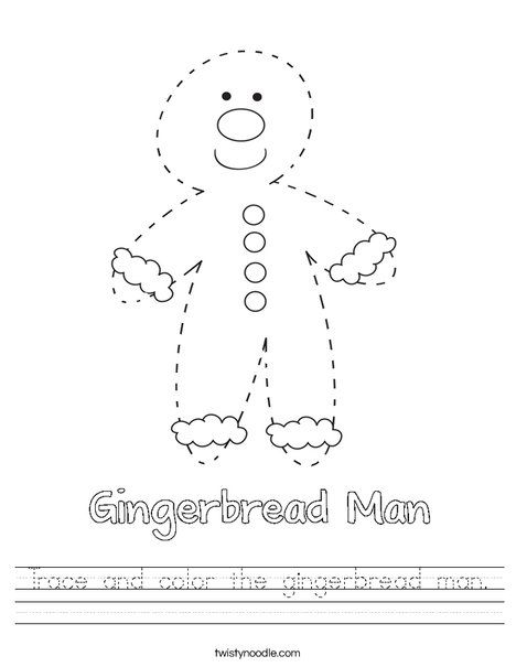 Trace and color the gingerbread man worksheet gingerbread man gingerbread holiday worksheets
