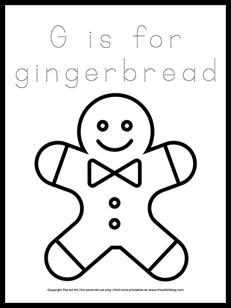 Free letter g is for gingerbread coloring page â the art kit