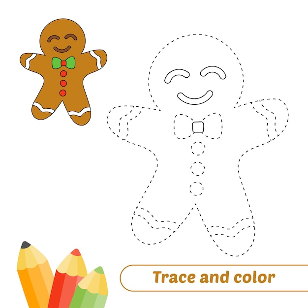 Premium vector trace and color for kids gingerbread man cookie vector
