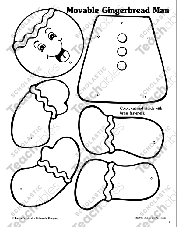 Movable gingerbread man pattern printable arts and crafts