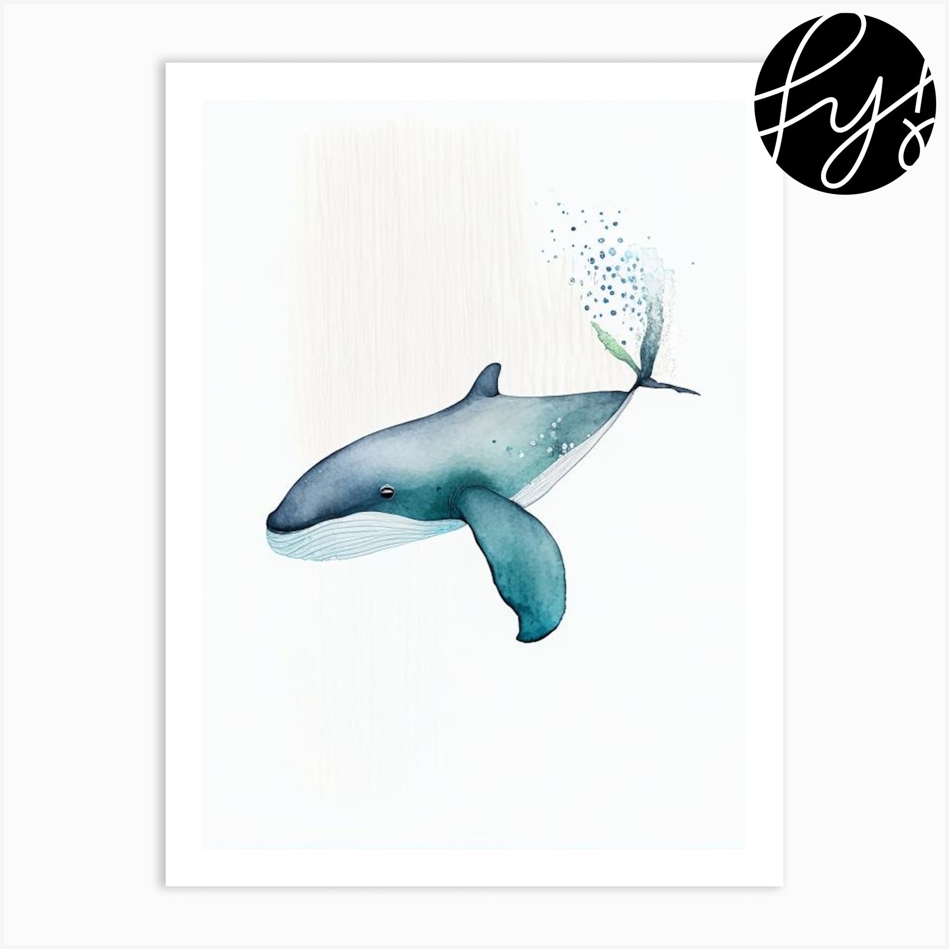 Ginkgo toothed beaked whale minimilist watercolour art print in art prints art beaked whale
