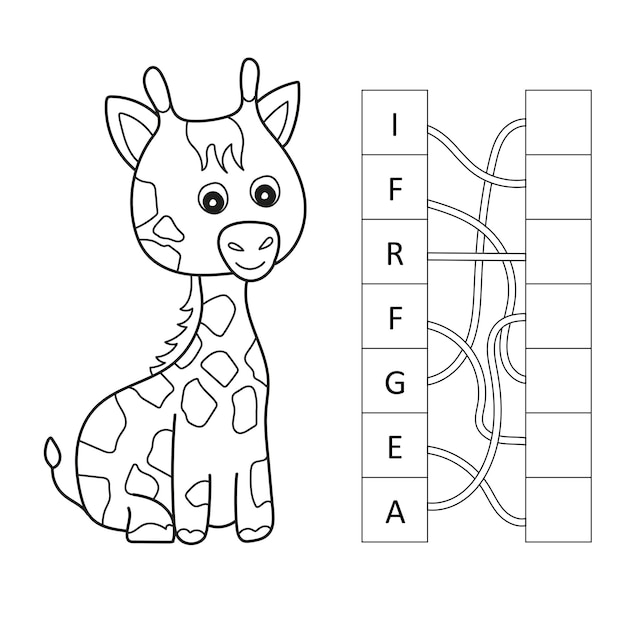 Premium vector cartoon giraffe crossword put the letters in the correct order