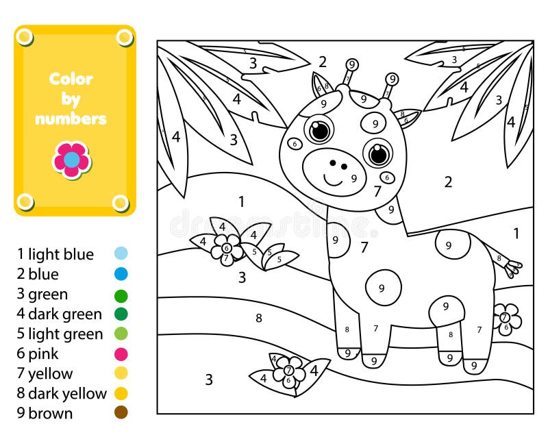 Children educational game coloring page with giraffe in jungle stock vector