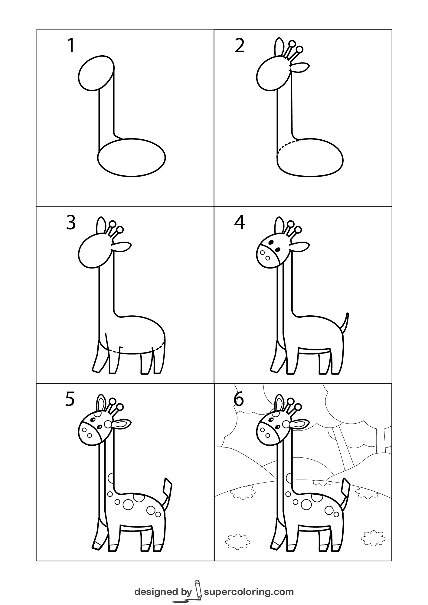 How to draw a cartoon giraffe free printable puzzle games