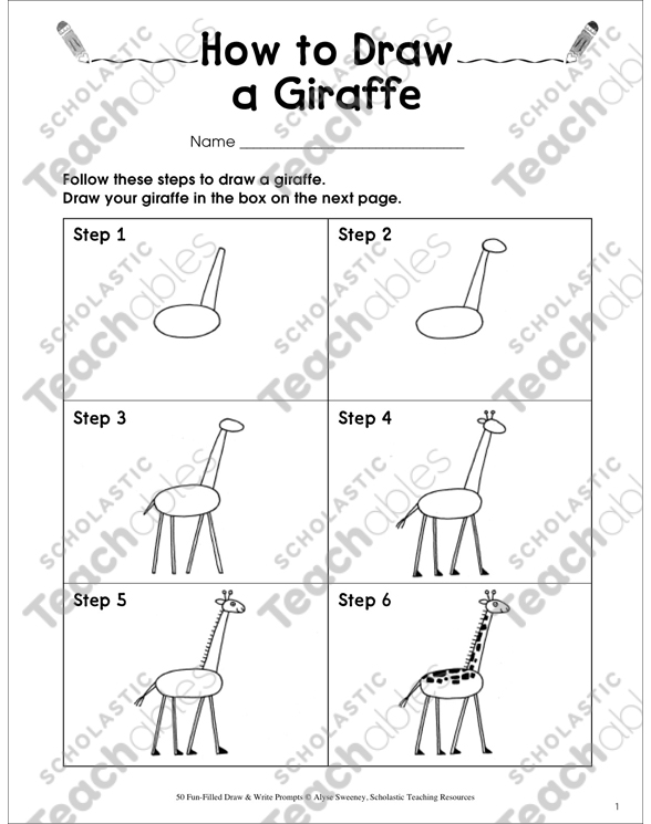 Giraffe draw and write prompts printable skills sheets