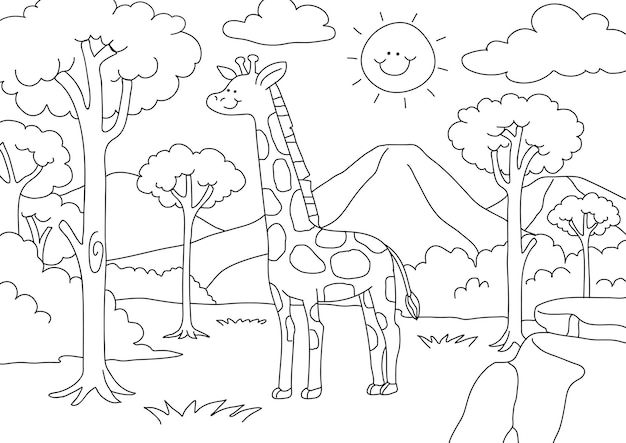 Free vector giraffe kids coloring page vector blank printable design for children to fill in