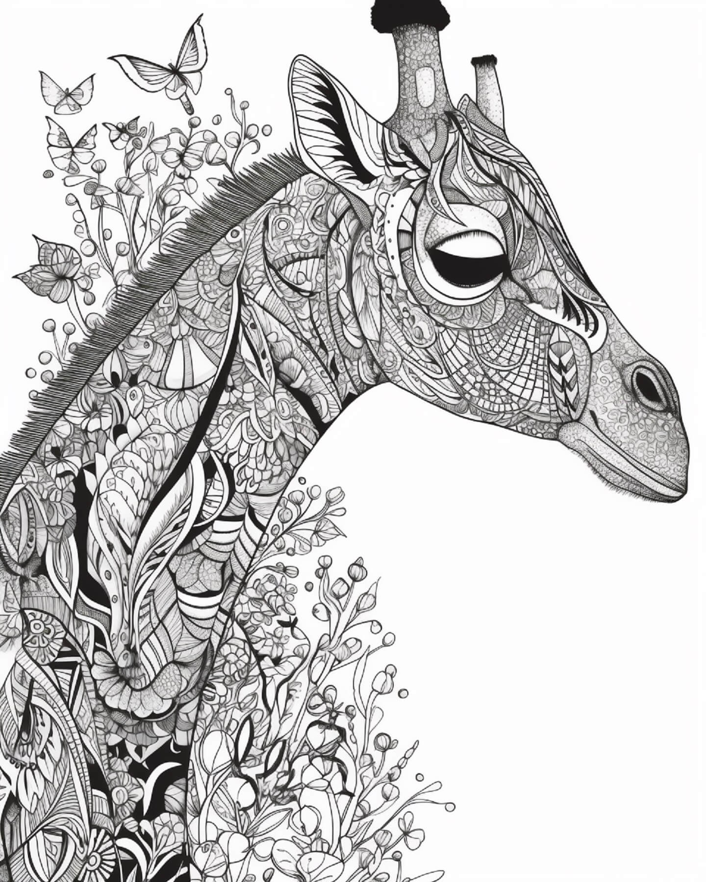 Beautiful giraffe head mandala coloring page