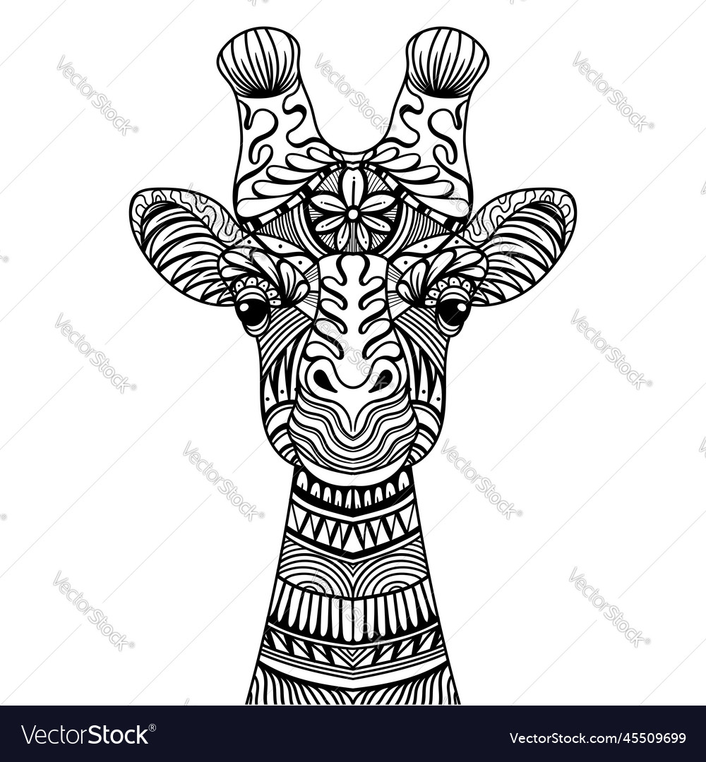 Giraffe head mandala entangle coloring page vector image