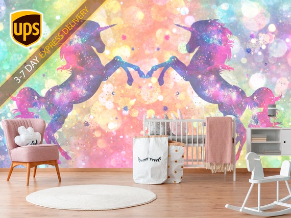 Kids Girls Unicorn with Pink Florals Wallpaper Mural
