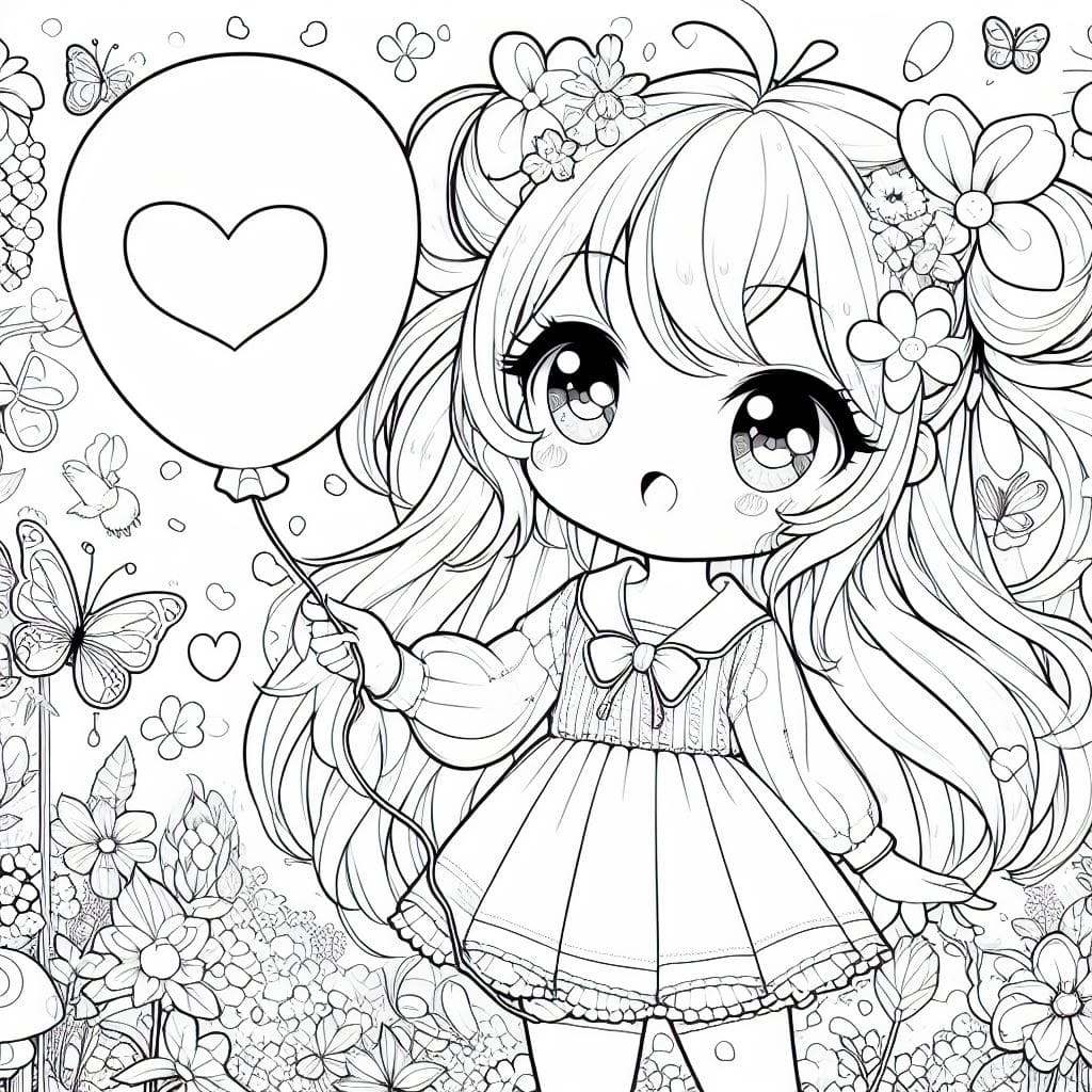 A cute anime girl coloring page