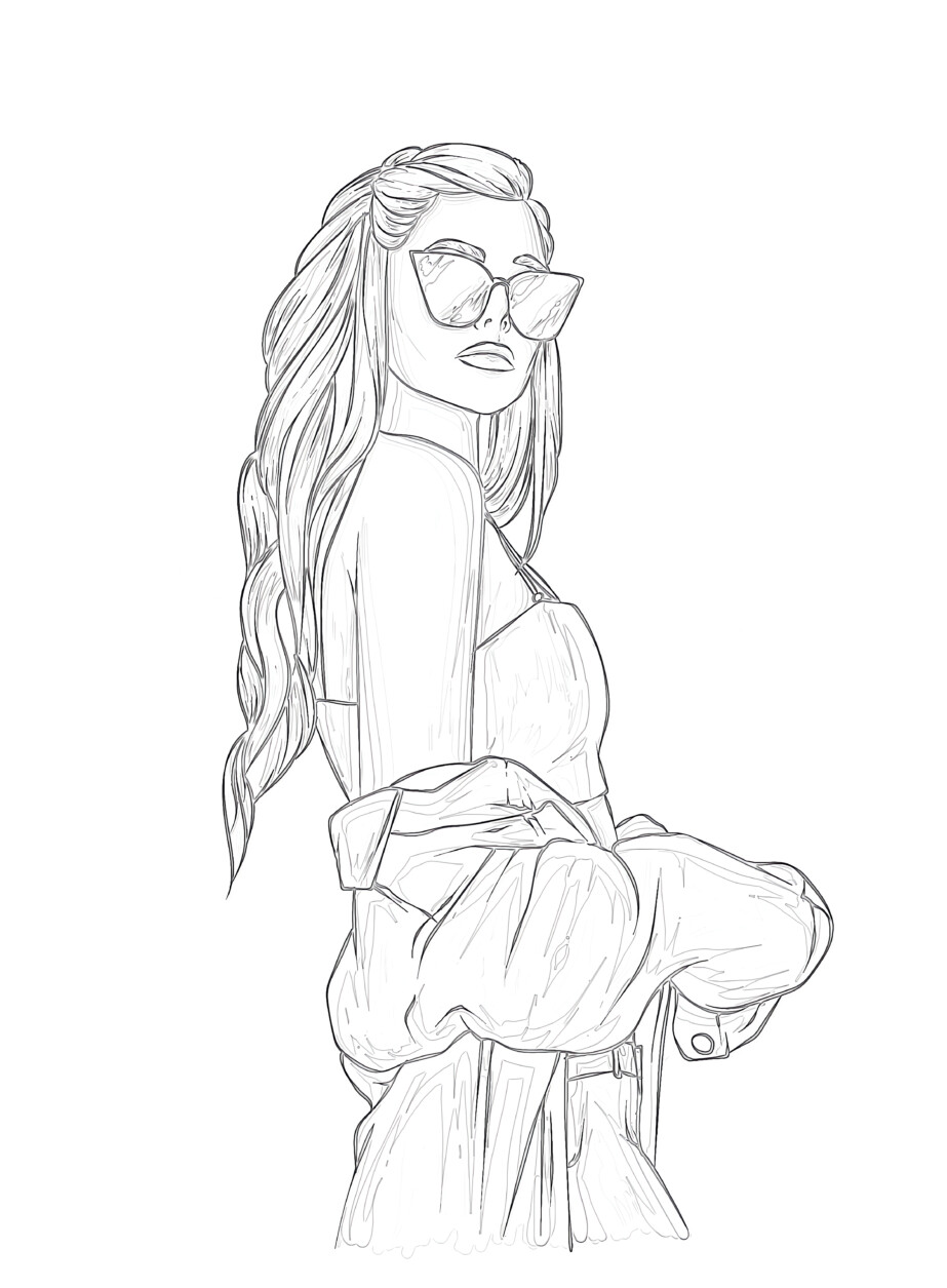 Girl stylish glasses coloring page