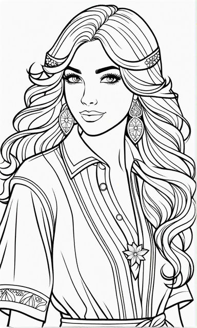 Black and white coloring book realistic farm girl pinup