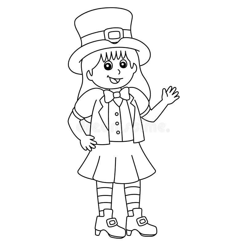 St patricks day leprechaun girl coloring page stock vector