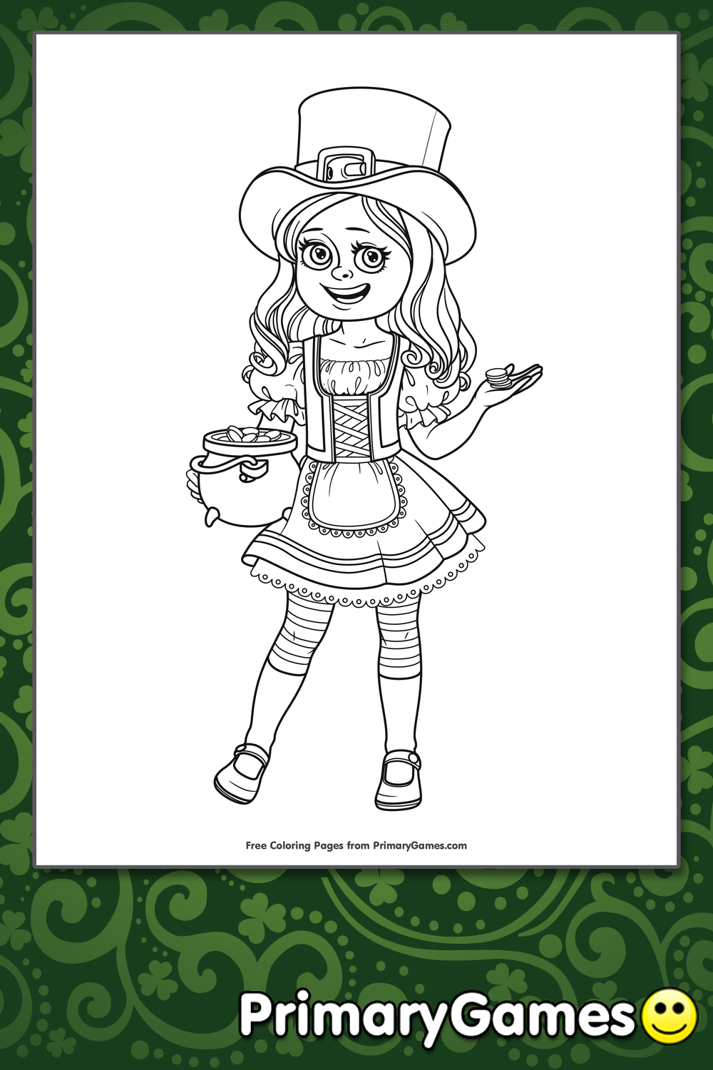 Girl in st patricks day costume coloring page â free printable pdf from