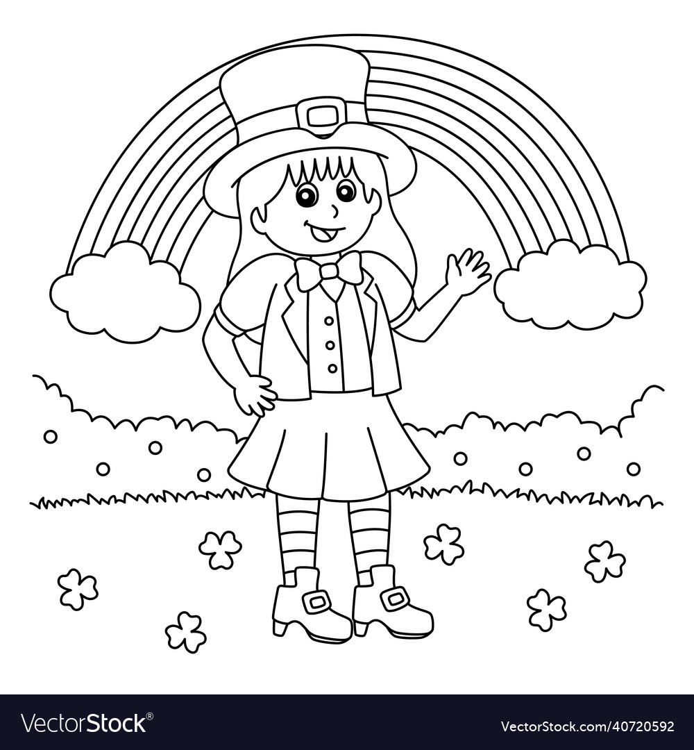 St patricks day leprechaun girl coloring page vector image