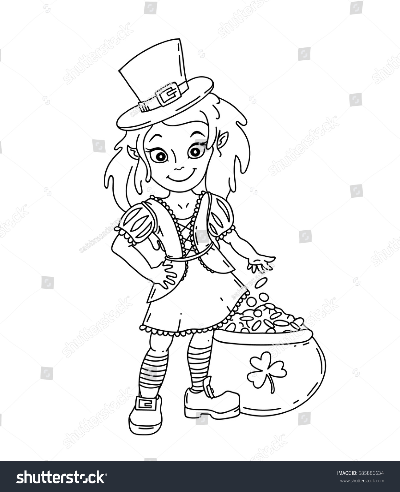 Cute cartoon irish leprechaun girl pot stock vector royalty free