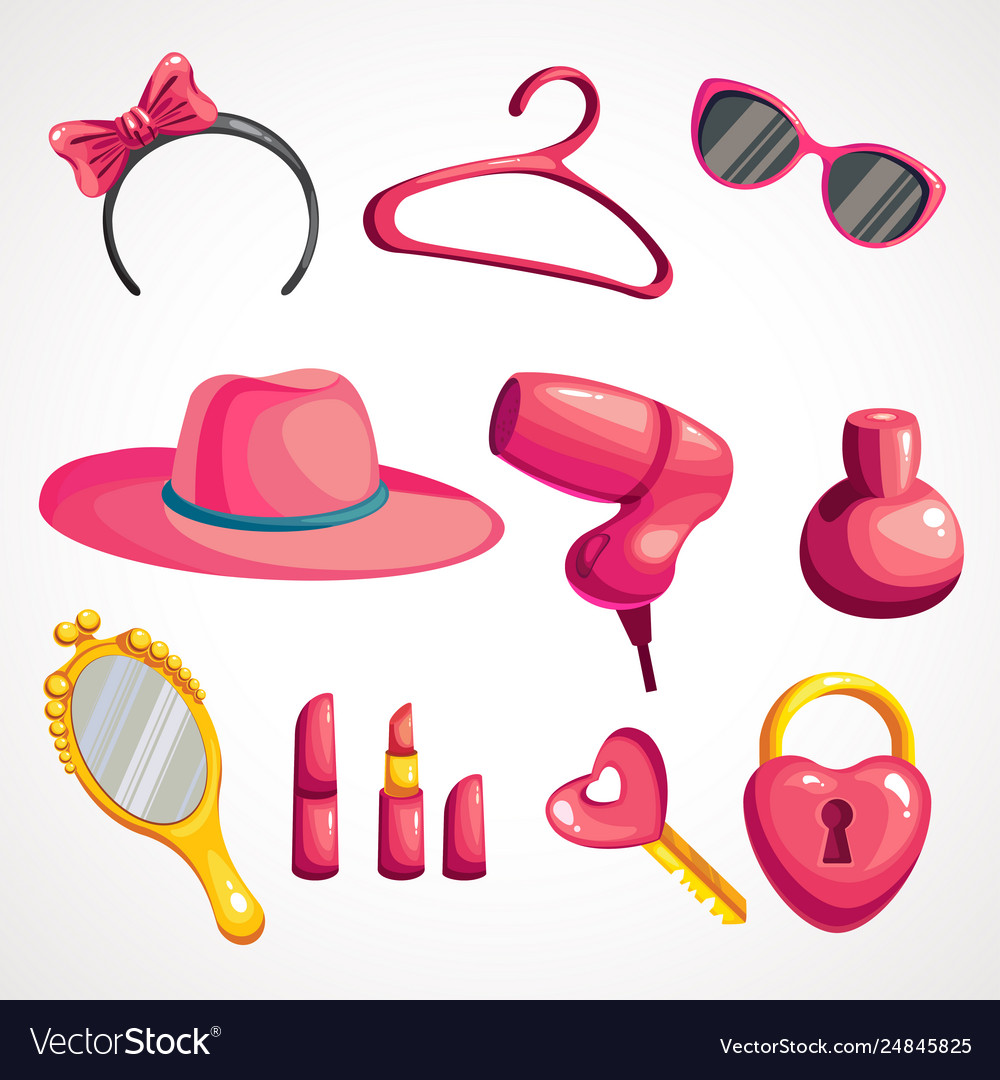 24.cartoon Set Things For Girls Vector 24845825 