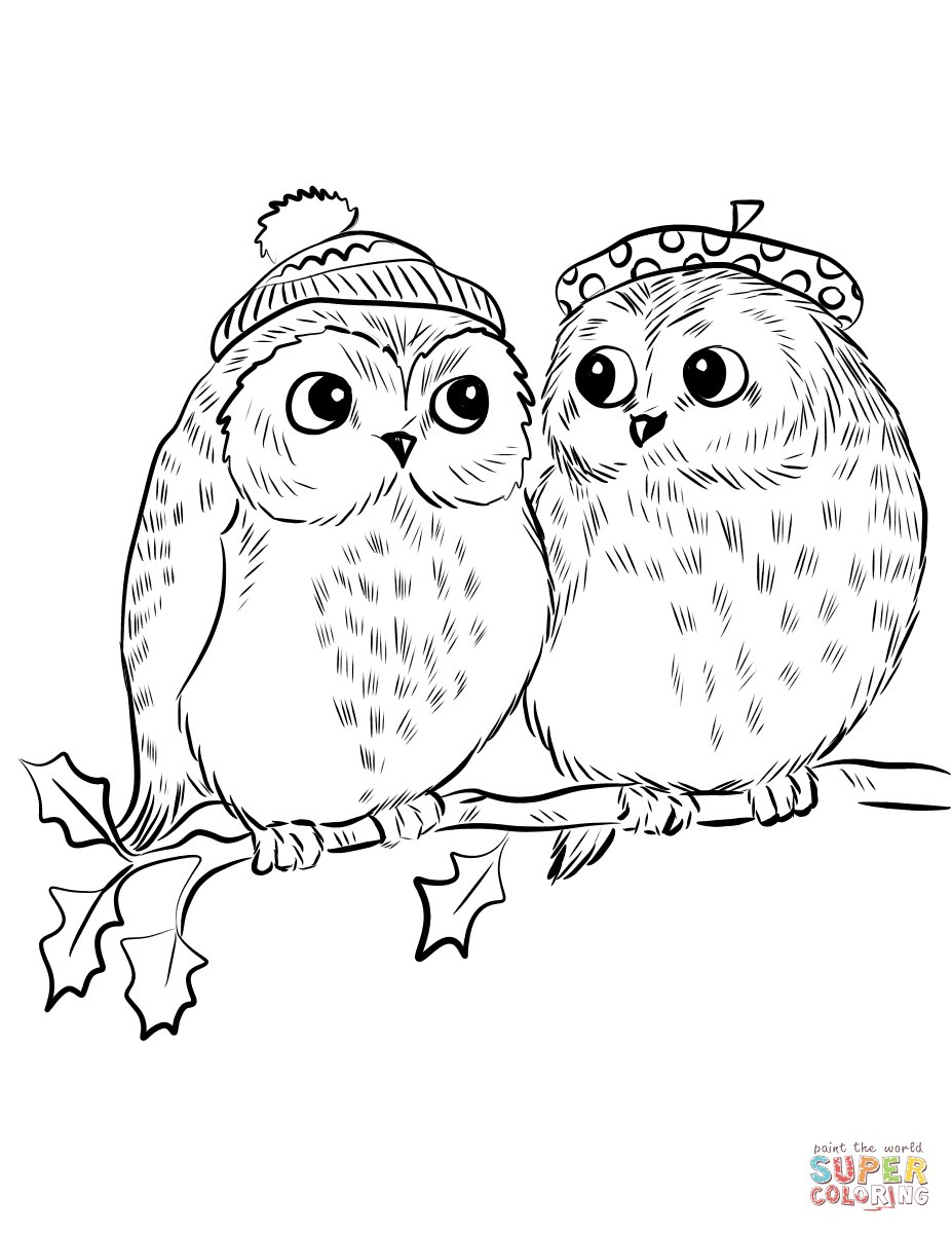 Couple of cute owls coloring page free printable coloring pages