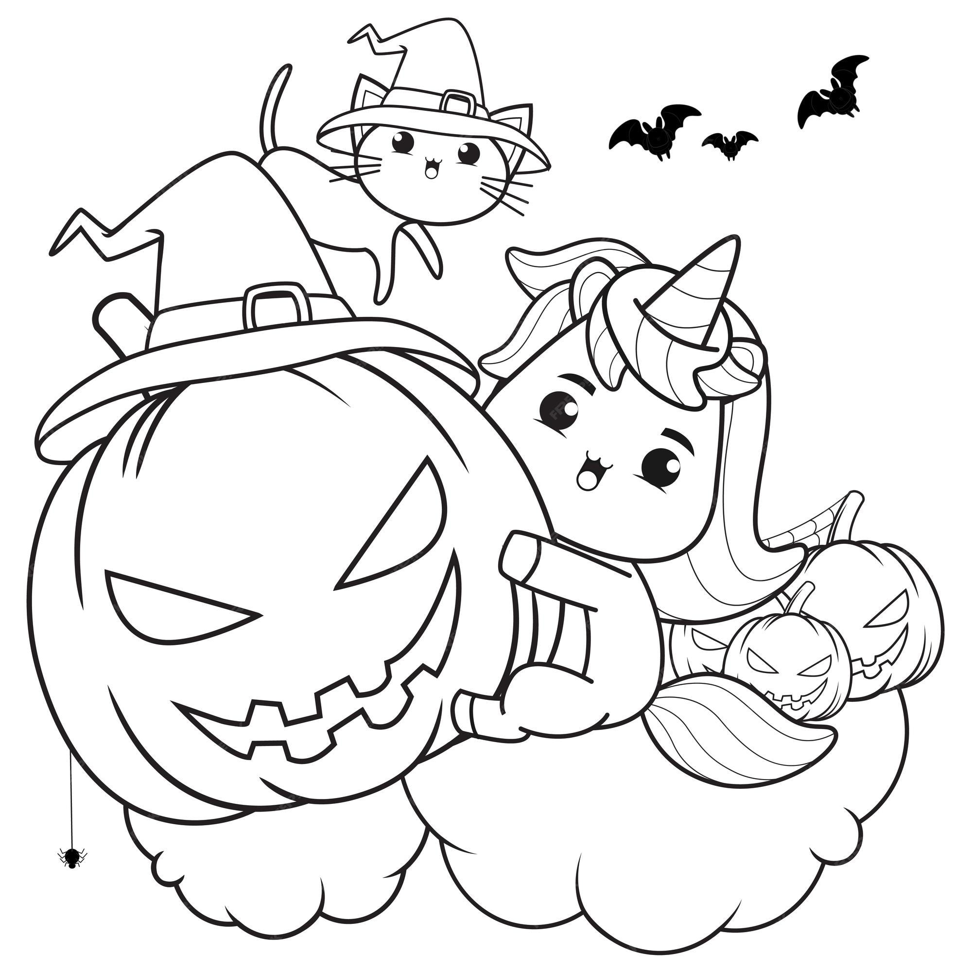 Premium vector halloween coloring book cute little girl witch