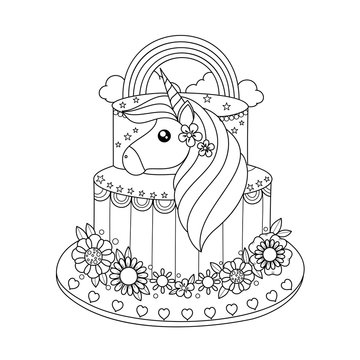 Unicorn cake coloring images â browse photos vectors and video