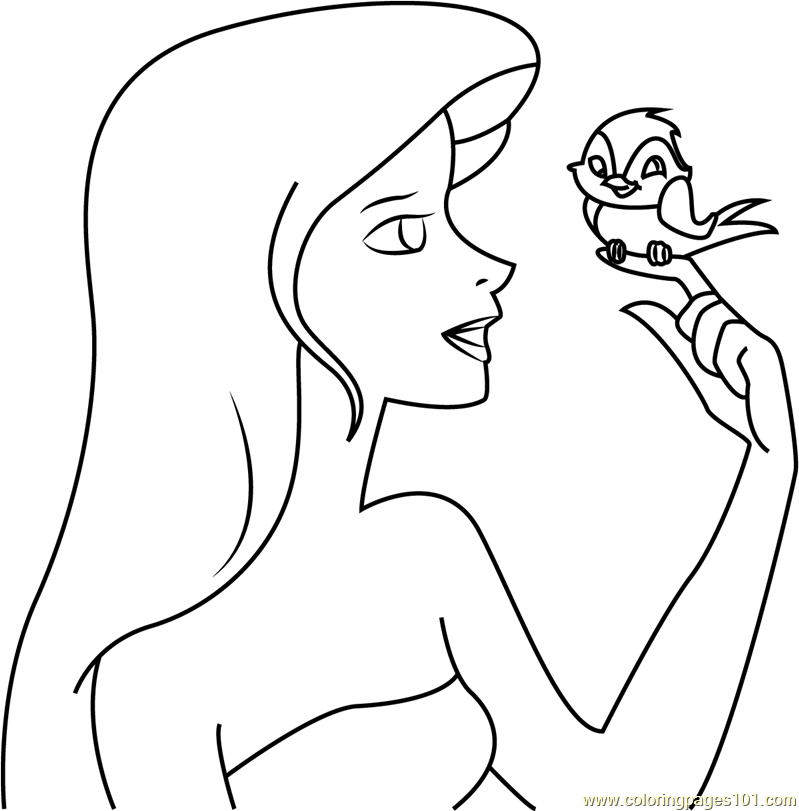 Princess giselle with birds coloring page for kids