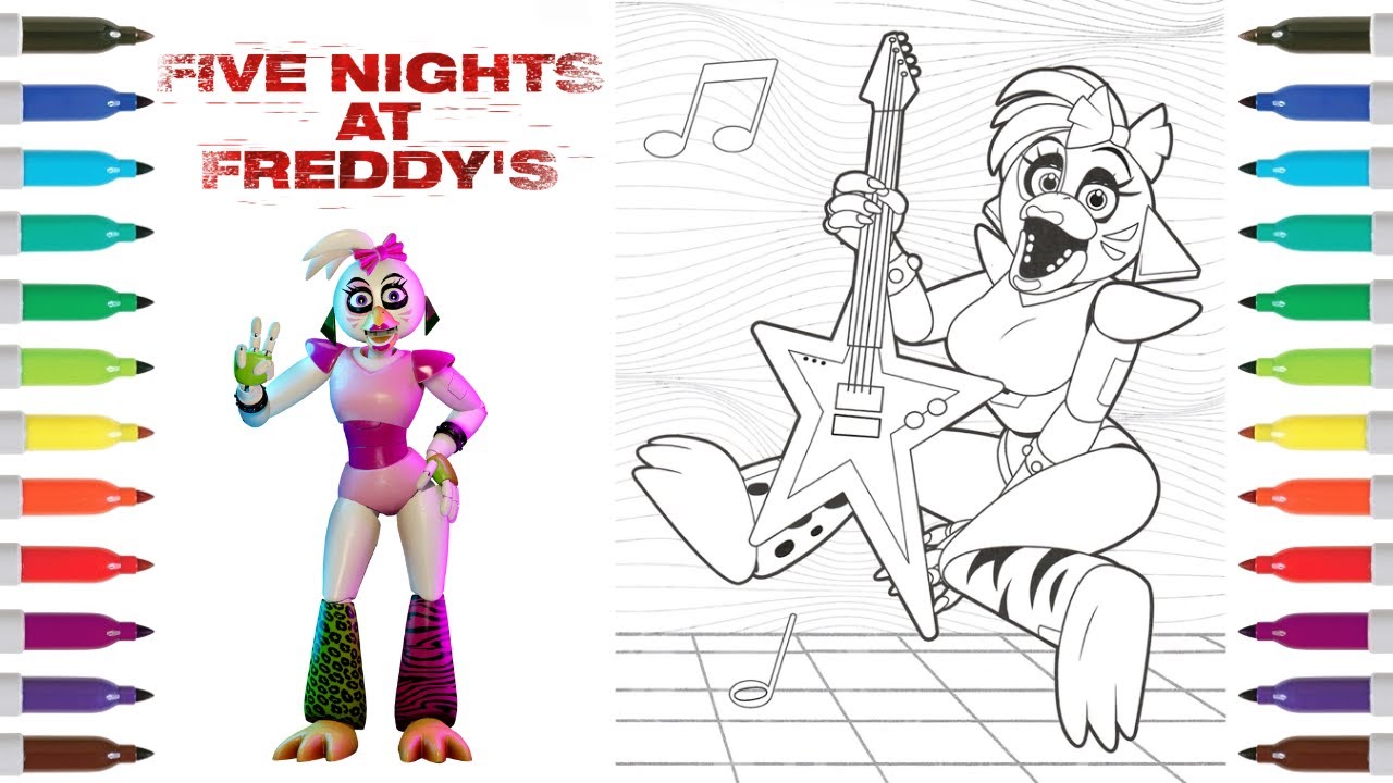 Five nights at freddys coloring book page glarock chica fnaf security breach coloring page