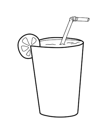 Premium vector glass with a refreshing drink with a straw and an orange or lemon doodle linear cartoon coloring