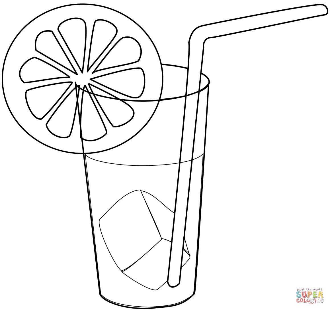 Glass of water with lemon coloring page free printable coloring pages