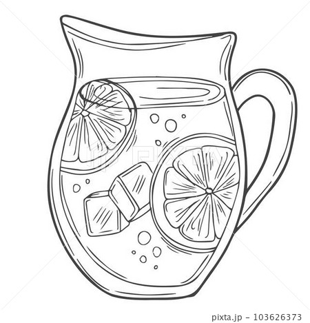 Glass jug with cold lemonade and slices of