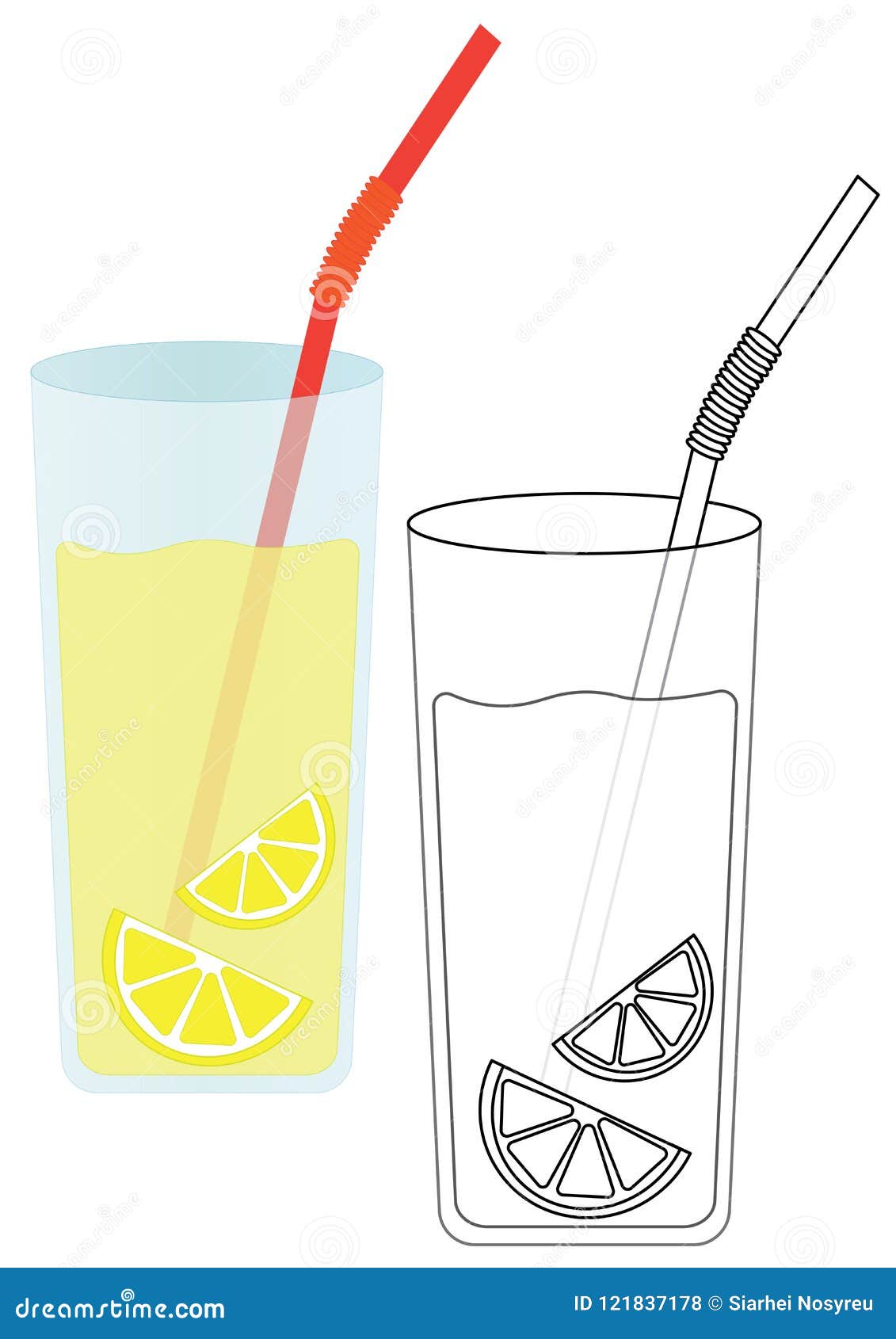 Lemonade with lemon coloring page game for kids stock vector