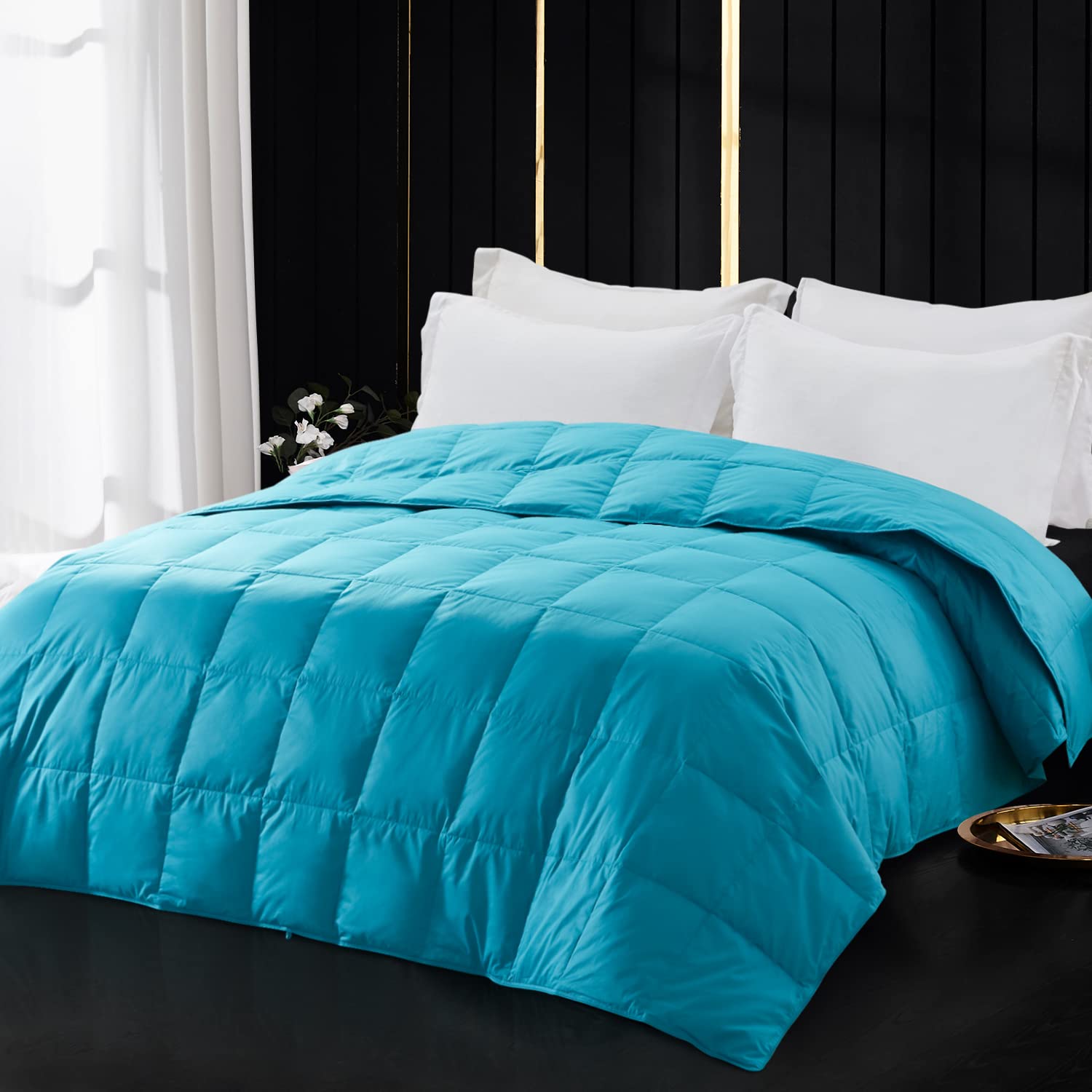 Globon extra lightweight down blanket queen sizesummer cooling forterduvet insertoz fill power with corner tabsturquoise blueââ home kitchen