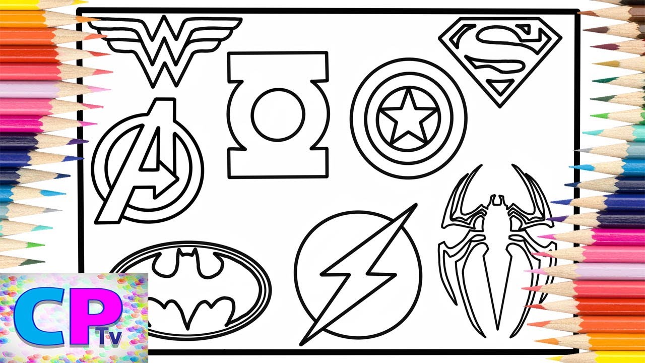 Superheroes logo coloring pagesavengerssuperangreen lanternbatanflashspideran coloring