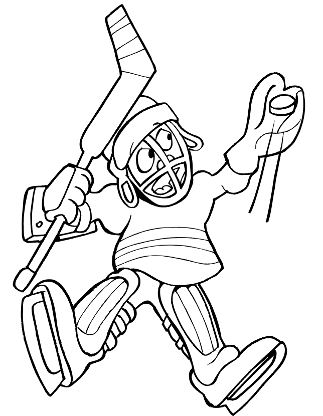 Hockey coloring page kid goalie making glove save