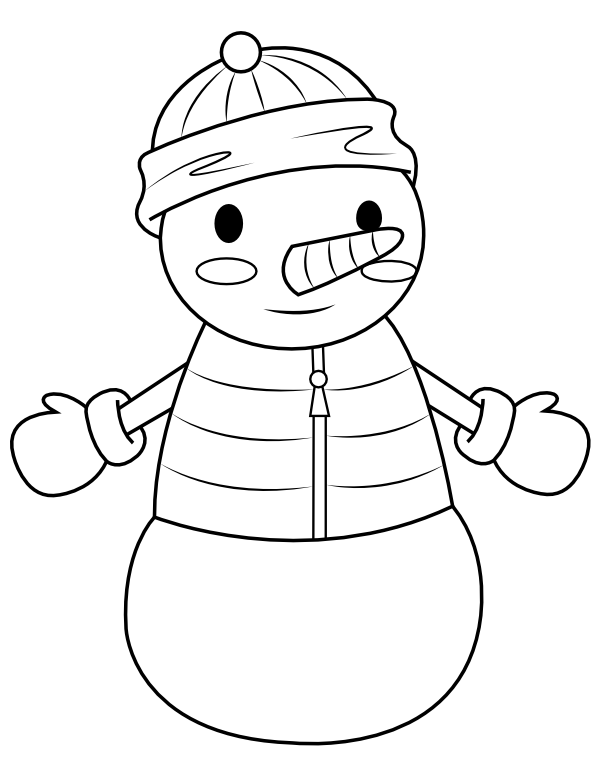 Printable snowman wearing mittens coloring page