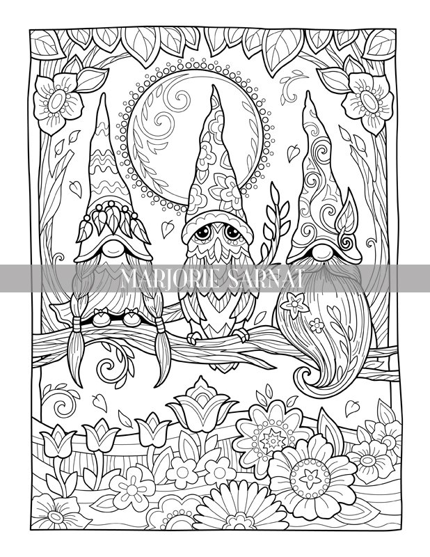 Gnome town coloring collection printable coloring pages â marjorie sarnat design illustration