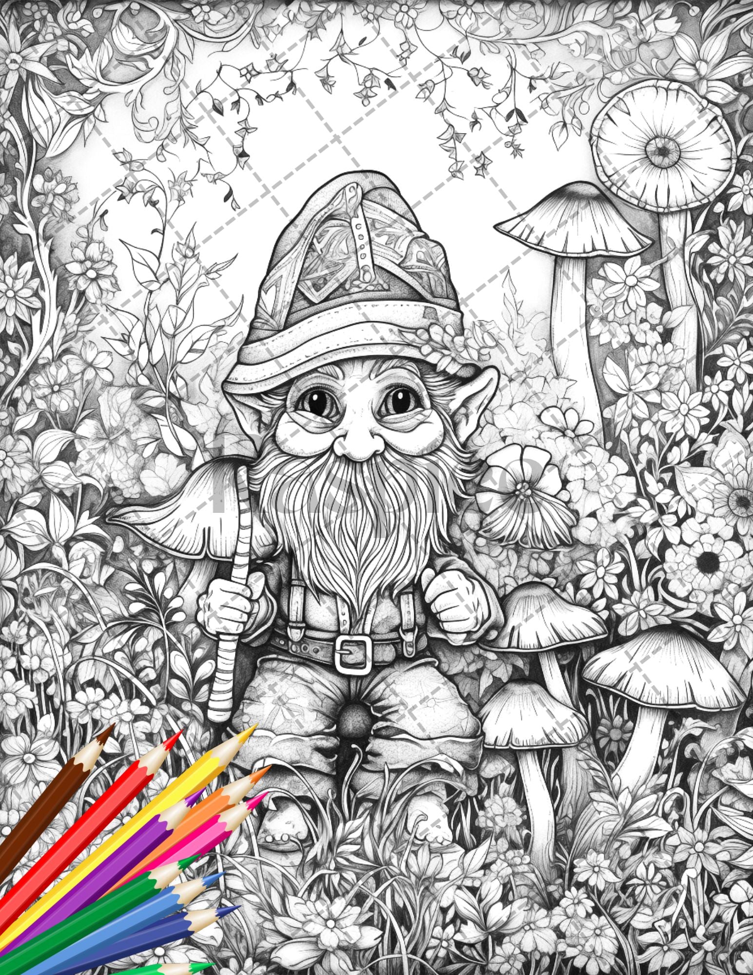 Enchanted gnome coloring pages printable for adults grayscale colo â coloring