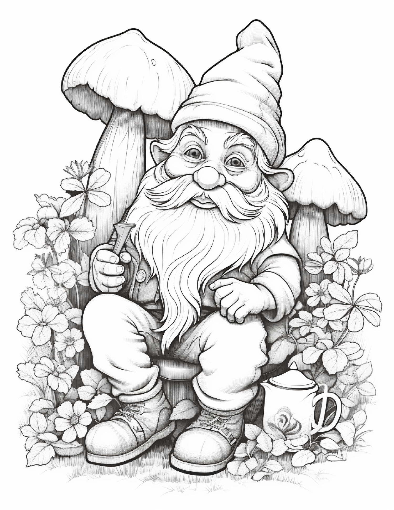 Cute gnomes coloring pages for adults