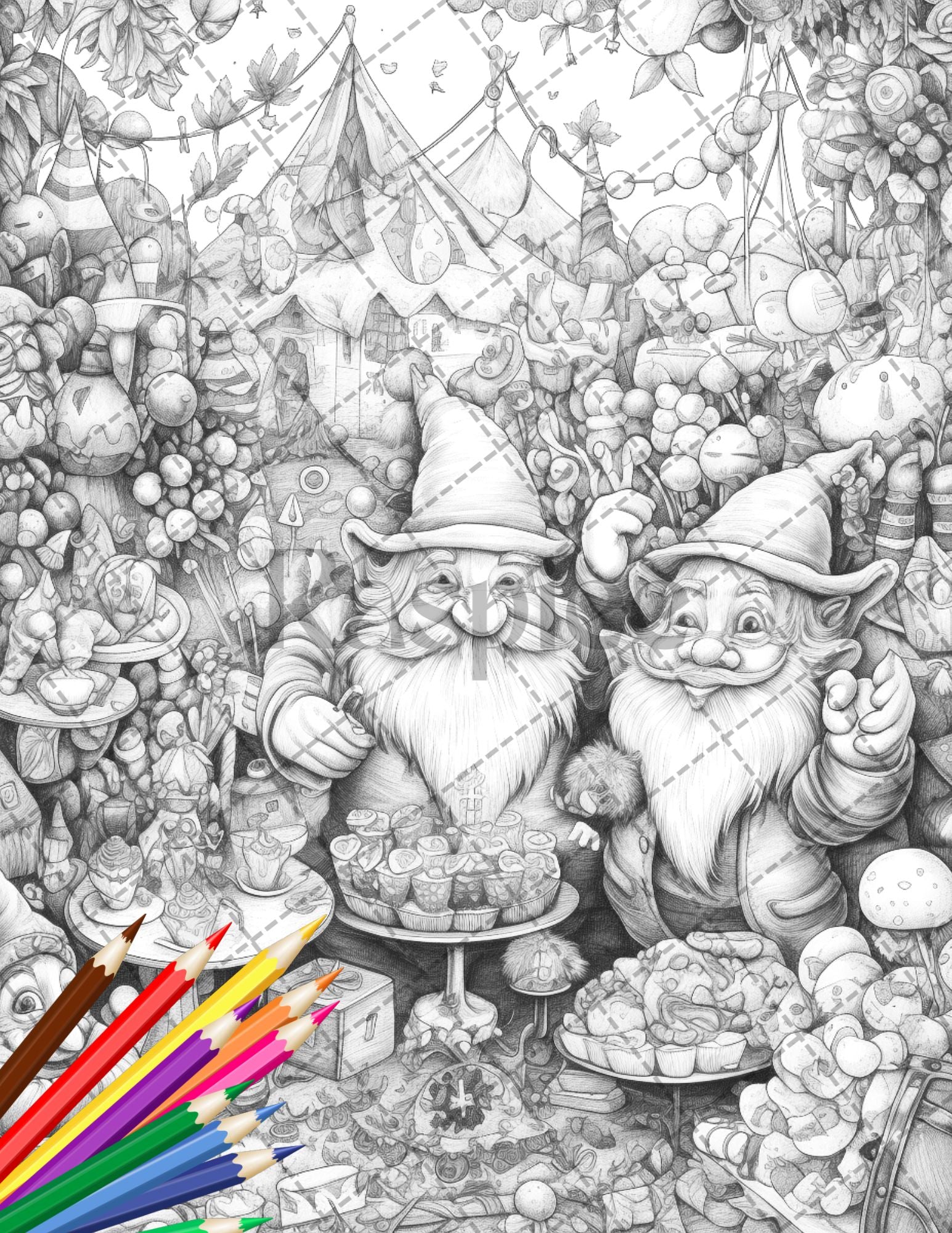 Enchanted gnome coloring pages printable for adults grayscale colo â coloring