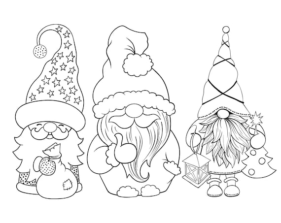 Gnomes vector clipart for digital stamp printable coloring pages easter christmas valentines day instant download