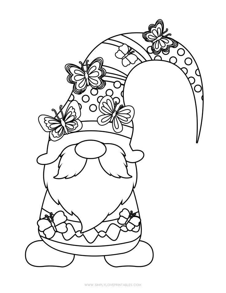 Simply love printables gnome with butterflies spring coloring pages gnome pictures gnomes crafts