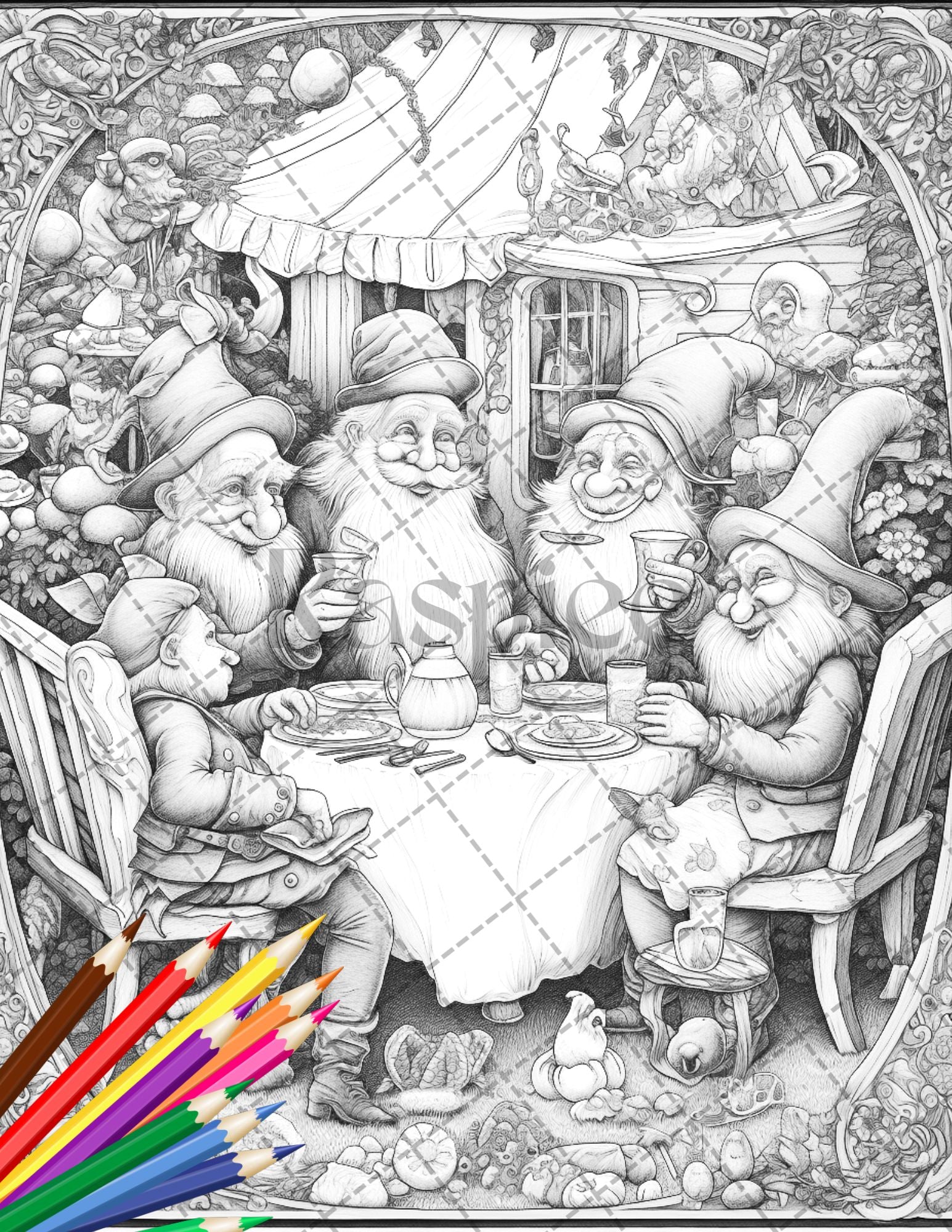 Enchanted gnome coloring pages printable for adults grayscale colo â coloring